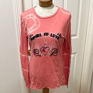 Switch USA Embroidered “Angel of Love” Graphic L/S Coral w/Tie Dye T-shirt - XL